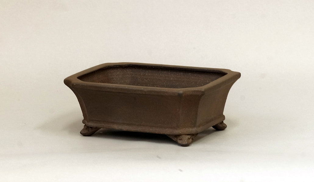 Eimei Unglazed Rectangle Bonsai Pot with Cut Corners 6.14"(15.7cm) E631