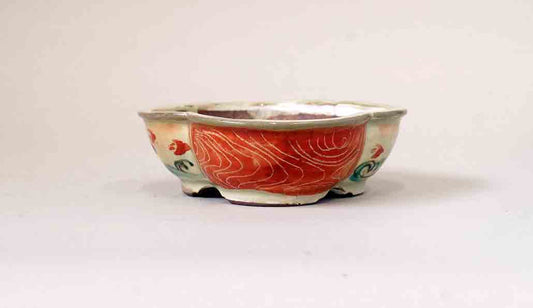 Gassan Mokko Shaped Bonsai Pot with Painting of Chidori 4.7"(12cm) ++Shipping Free