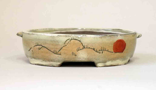 Gassan Oval "Kakiotoshi" Painting  Pot with the Sun 5.5"(14cm)+++Shipping Free