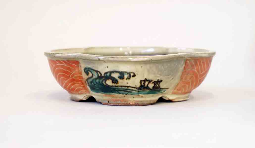 Ships & Waves! Gassan Red Painting Bonsai Pot 4.7"(12cm) +++ Shipping Free