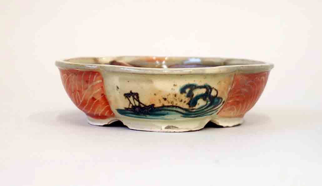 Ships & Waves! Gassan Red Painting Bonsai Pot 4.7"(12cm) +++ Shipping Free