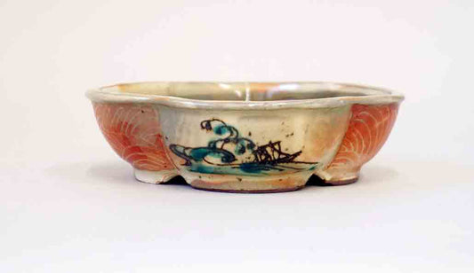 Ship in the Waves! Gassan Red Painting Bonsai Pot 4.7"(12cm) +++ Shipping Free