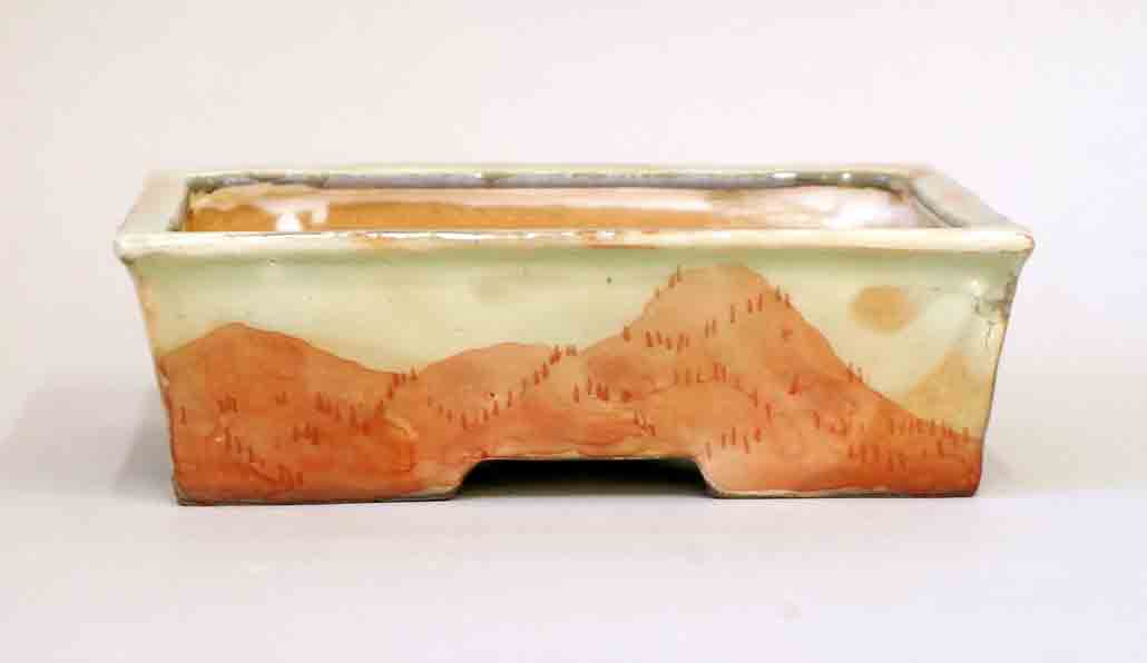 Gassan Rectangle Bonsai Pot with the Red Painting 5.9"(15cm)