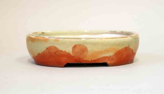 Gassan Oval Bonsai Pot with the Red Painting  5.7"(14.5cm) +++ Shipping Free
