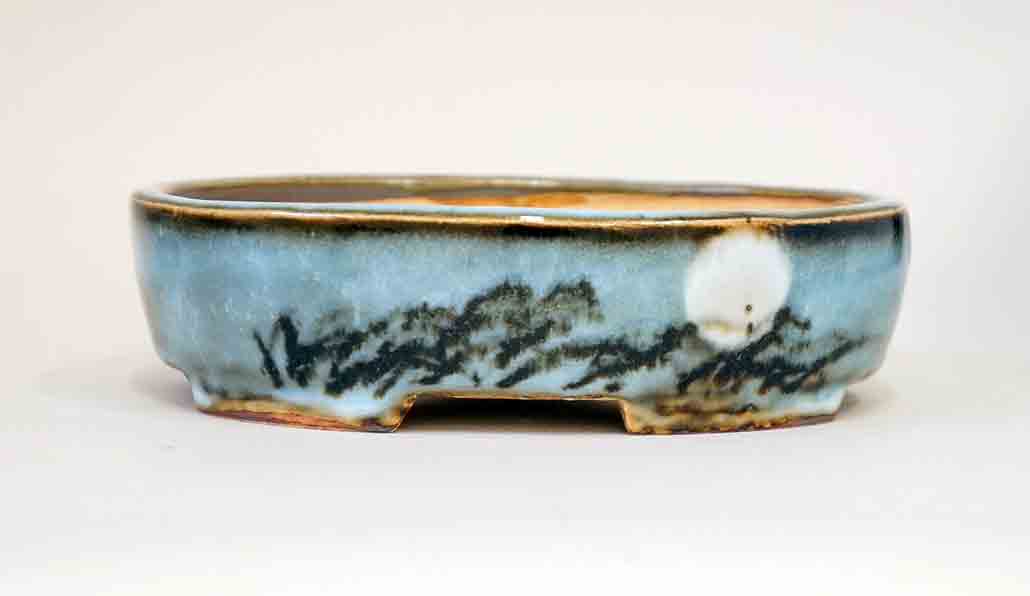 Gassan Oval Bonsai Pot with the Moon 6.6"(17cm)