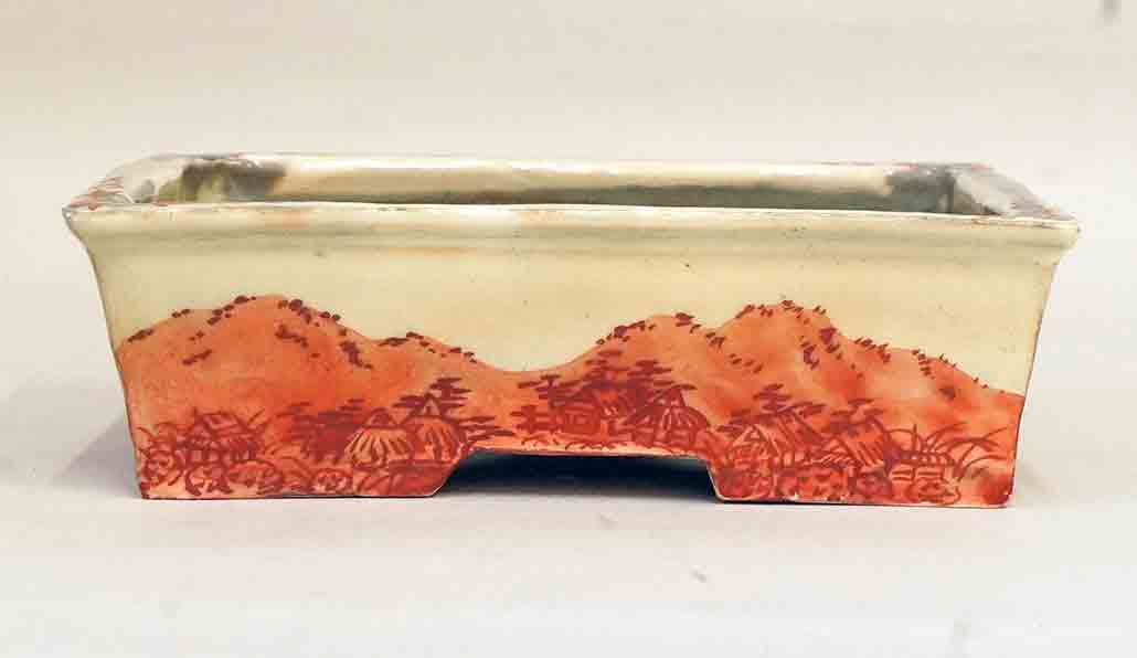 New Edition! Red Painting Rectangle Bonsai Pot by Gassan