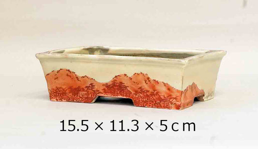 New Edition! Red Painting Rectangle Bonsai Pot by Gassan