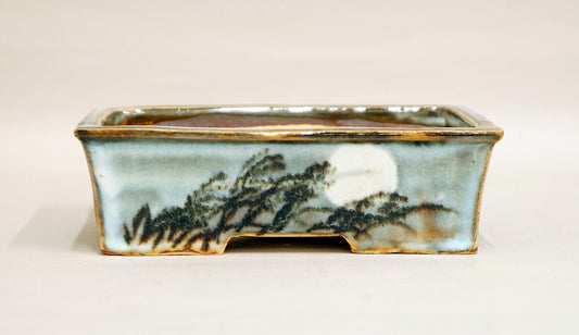 Gassan Rectangle Bonsai Pot with the Moon 6" (15.5cm) G147 +++ Shipping Free