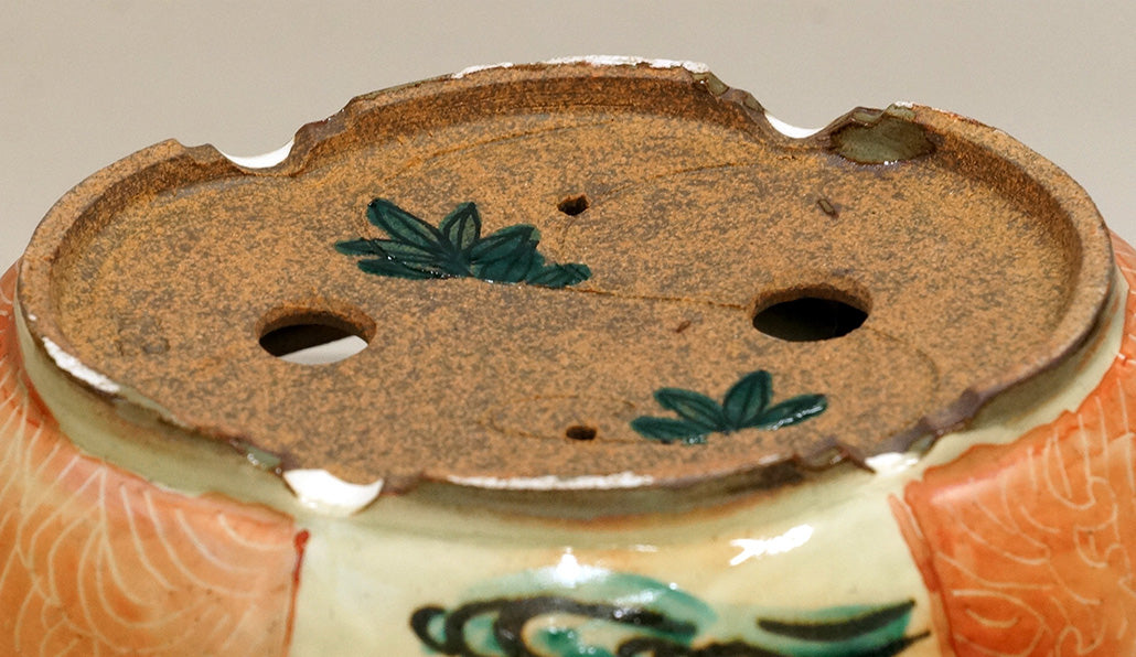 Chidori Flying! Gassan Mokko Shaped Bonsai Pot with the Red Painting 6.4"(16.5cm) G165 +++ Shippinng Free