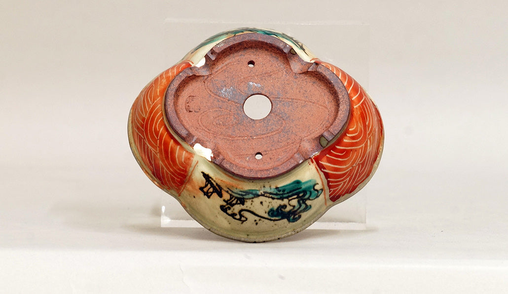 Ship & Waves! Gassan Red Painting Bonsai Pot 4.8"(12.3cm) G167+++ Shipping Free