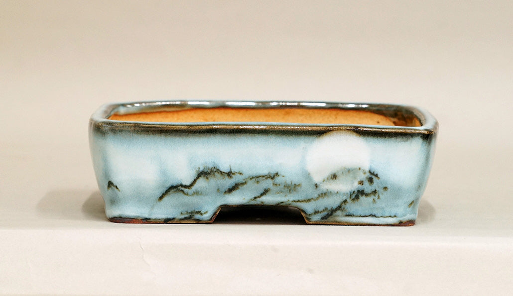 Gassan Rectangle Bonsai Pot with the Moon 6.4" (16.5cm) G169 +++ Shipping Free