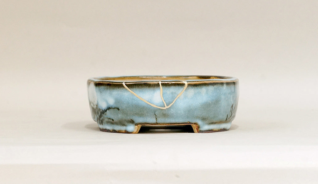 Kintsugi Oval Moon Bonsai Pot by Gassan  6.4"(16.5cm) G170 +++ Shipping Free
