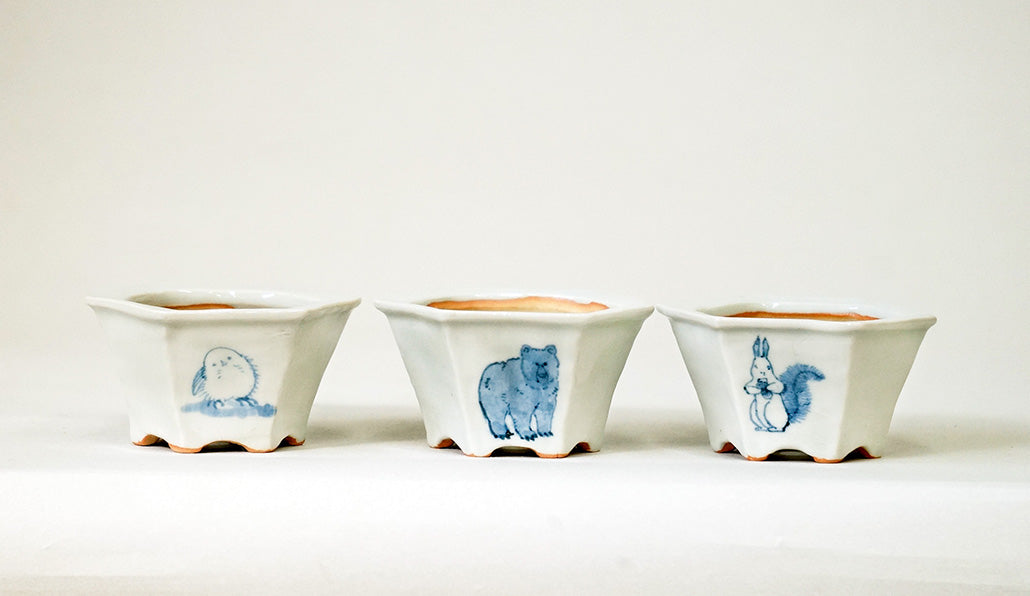 Northern Animal Series – Set of 3 Hand-Painted Bonsai Pots  by Gassan 2.76"(7cm) G172 　