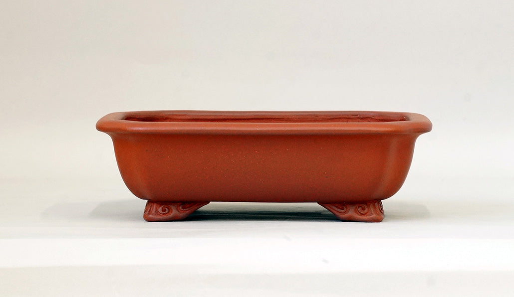 Ikko Unglazed Rectangle Bonsai Pot in Shudei (vermilion clay) 8"(21cm) I031 +++ Shipping Free