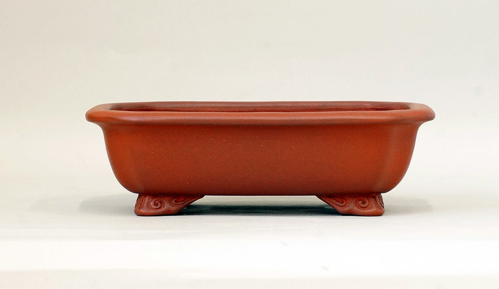 Ikko Unglazed Rectangle Bonsai Pot in Shudei (vermilion clay) 8"(21cm) I031 +++ Shipping Free