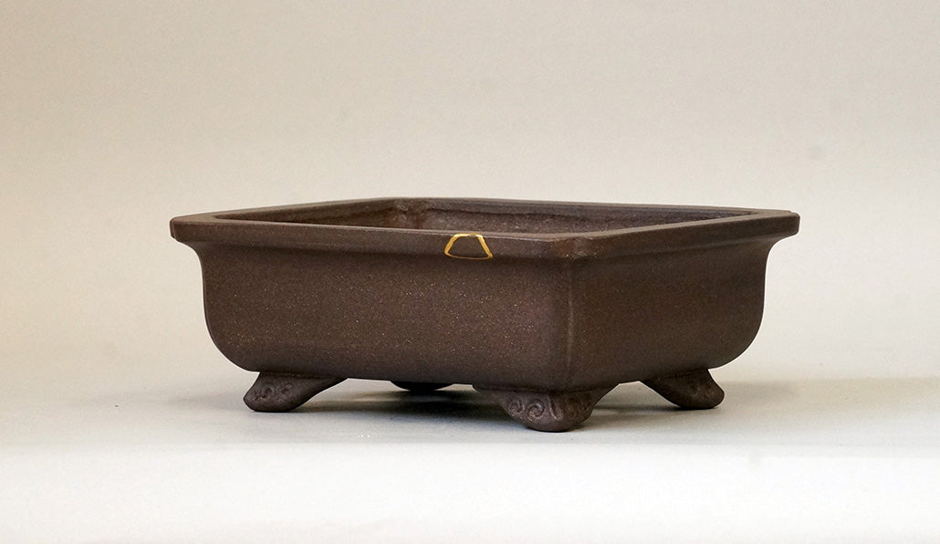 Ikko Unglazed Rectangle Bonsai Pot with Gold Kintsugi 7"(17.8cm) +++ Shipping Free