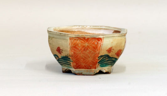 Gassan Octagonal Red Painting Pot with Chidori 3.7"(9.5cm) G162 +++ Shipping Free