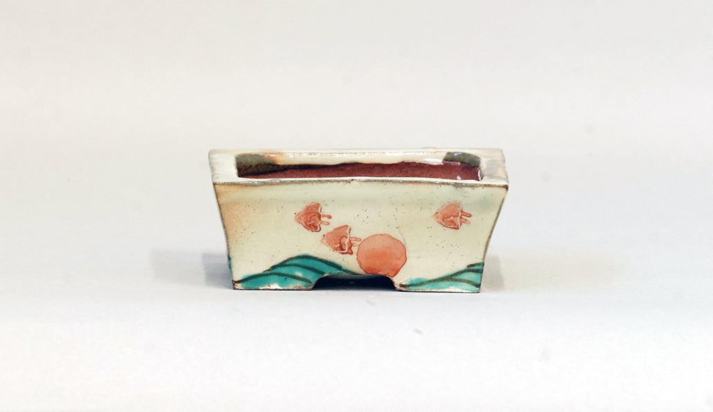 Gassan Bonsai Pot with Chidori Flying Over the Sea 3.15"(8cm) G　