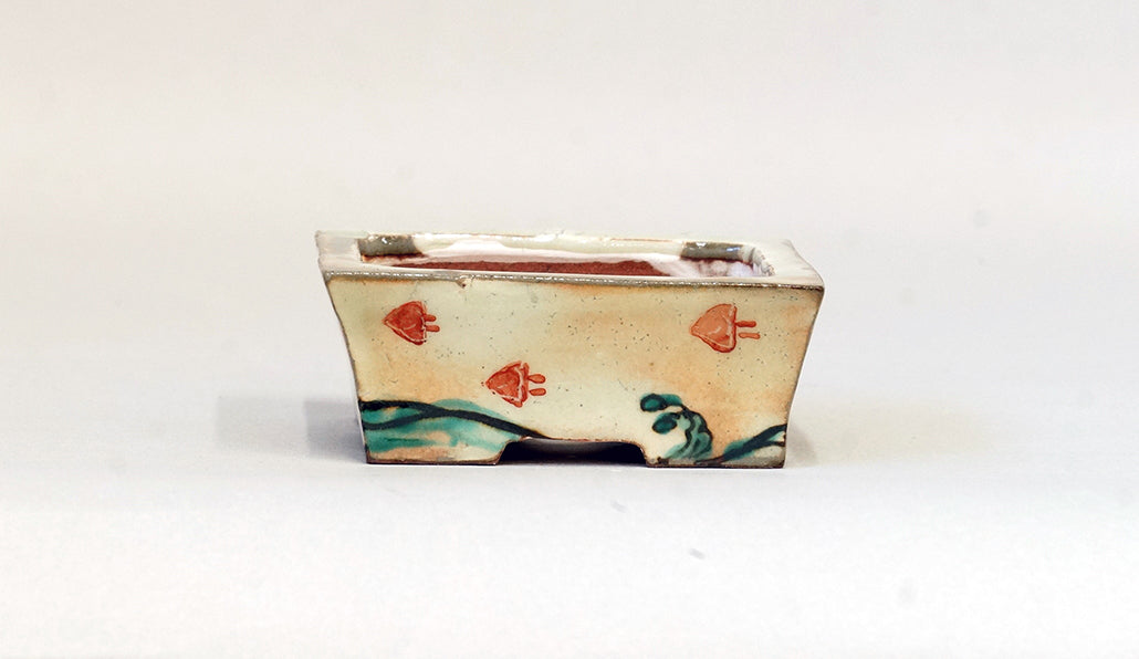 Gassan Bonsai Pot with Chidori Flying Over the Sea 3.15"(8cm) G　
