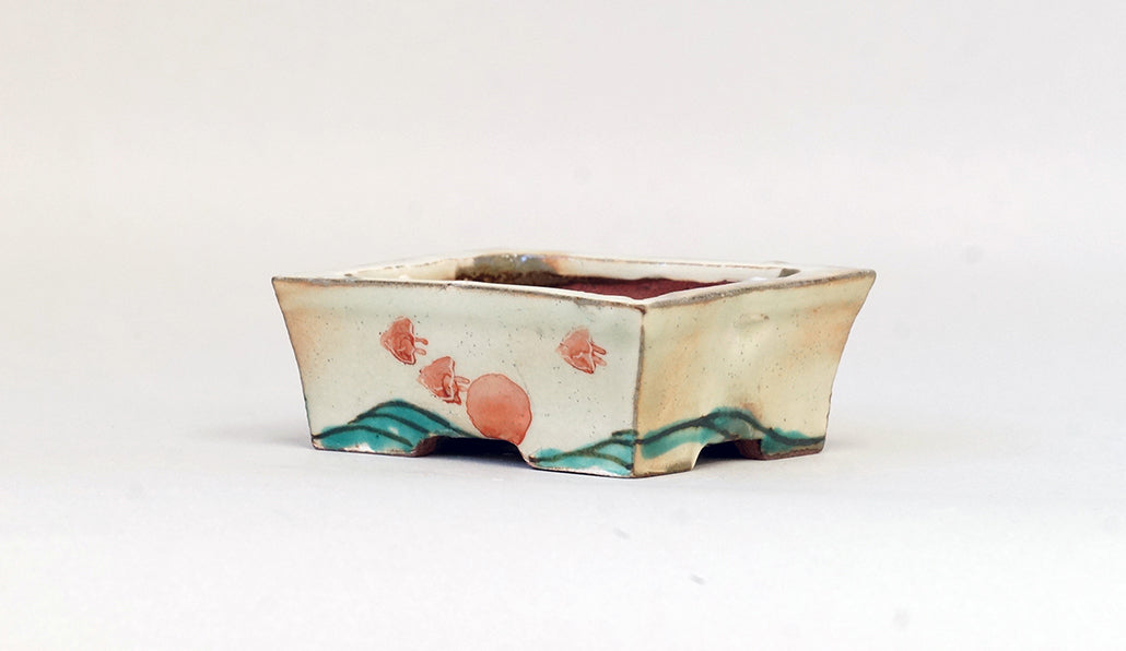 Gassan Bonsai Pot with Chidori Flying Over the Sea 3.15"(8cm) G　