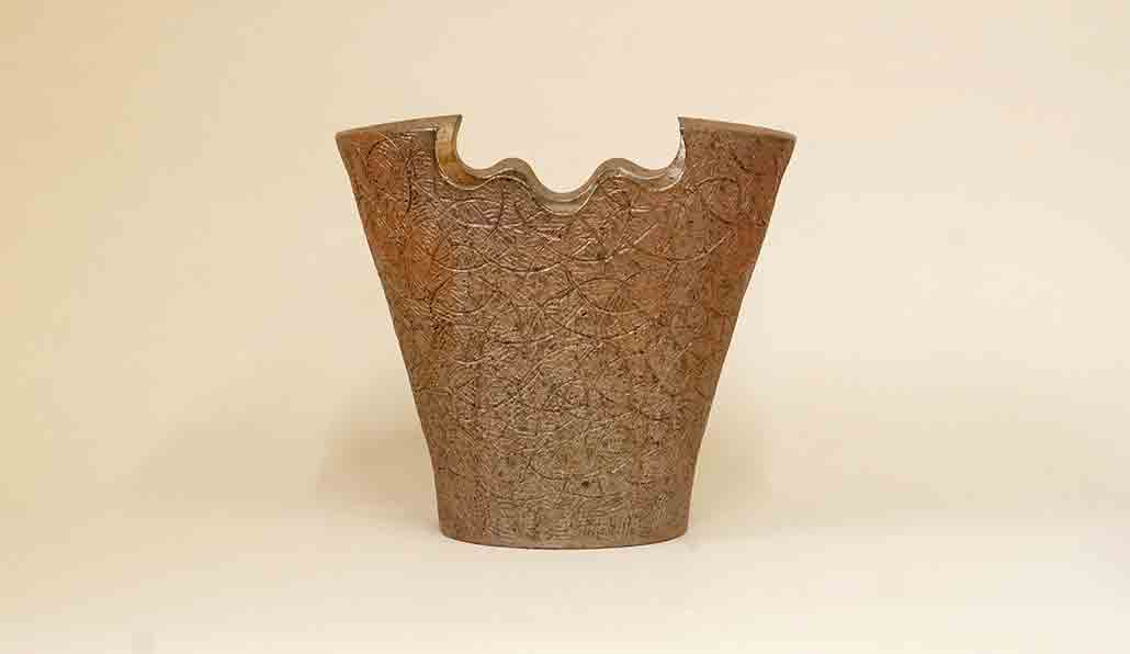 "Hidden Helmet" Unglazed Bonsai Pot by BJR of Toname 7"(18cm)