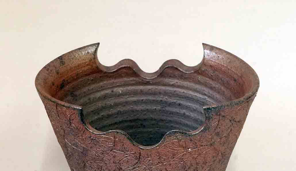 "Hidden Helmet" Unglazed Bonsai Pot by BJR of Toname 7"(18cm)