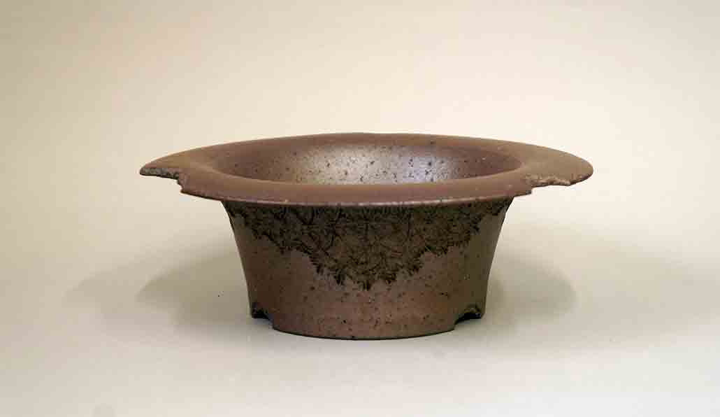 ”CRUST--Flow" Unglazed Bonsai Pot with Wide Rim by BJR 8.8"(22.5cm)