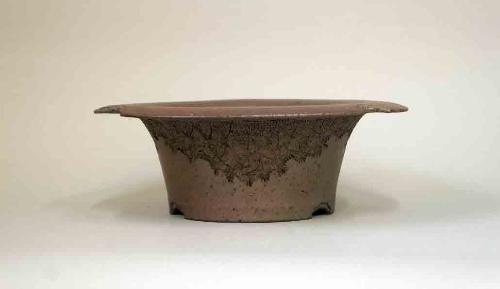 ”CRUST--Flow" Unglazed Bonsai Pot with Wide Rim by BJR 8.8"(22.5cm)