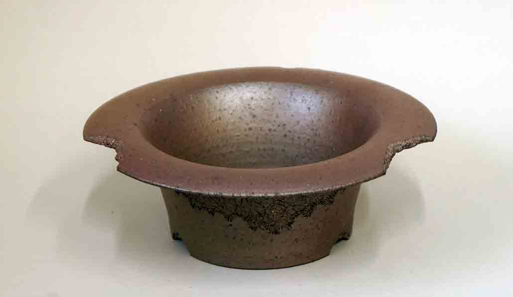 ”CRUST--Flow" Unglazed Bonsai Pot with Wide Rim by BJR 8.8"(22.5cm)