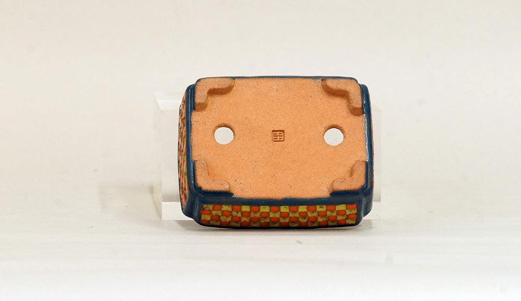 Kei Rectangle Bonsai Pot with Orange & Yellow checkered pattern 3.4"(8.7cm) K008 +++Shipping Free