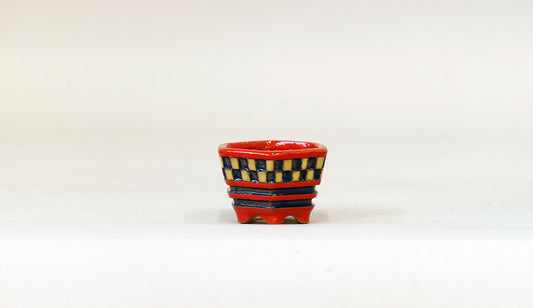Kei Hexagonal Mame Bonsai Pot with Yellow & Blue checkered pattern 1.6"(4.2cm) K014 +++Shipping Free