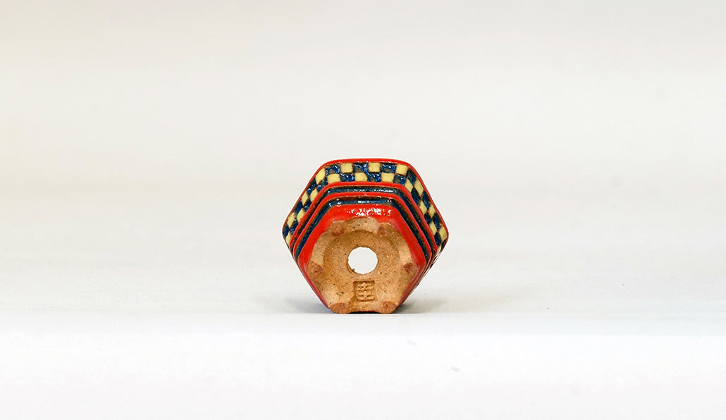 Kei Hexagonal Mame Bonsai Pot with Yellow & Blue checkered pattern 1.6"(4.2cm) K014 +++Shipping Free