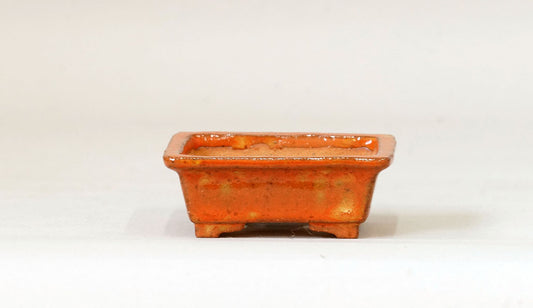 Kei Rectangle Mini Bonsai Pot in Orange Glaze 2.7"(7cm) K019 +++ Shipping Free