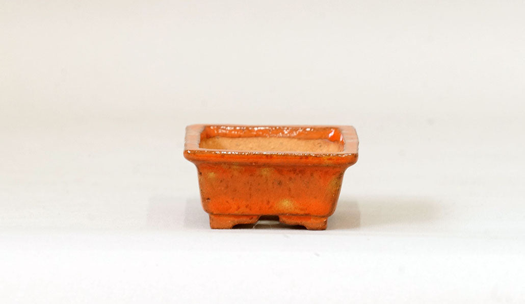 Kei Rectangle Mini Bonsai Pot in Orange Glaze 2.7"(7cm) K019 +++ Shipping Free