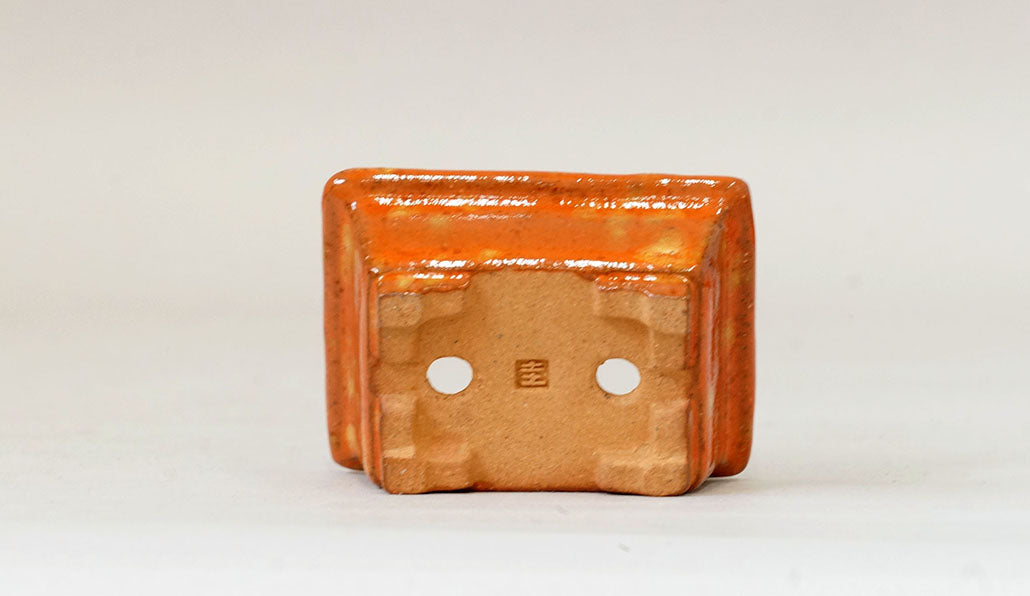 Kei Rectangle Mini Bonsai Pot in Orange Glaze 2.7"(7cm) K019 +++ Shipping Free