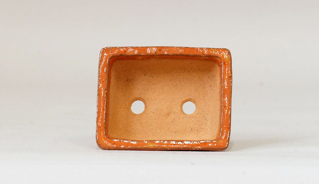 Kei Rectangle Mini Bonsai Pot in Orange Glaze 2.7"(7cm) K019 +++ Shipping Free