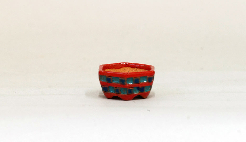 Kei Hexagonal Mame Bonsai Pot with Red & Blue pattern 1.4"(3.8cm) K015 +++Shipping Free
