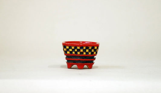 Kei Hexagonal Mame Bonsai Pot with Yellow & Blue checkered pattern 1.6"(4.2cm) K020 +++ Shipping Free