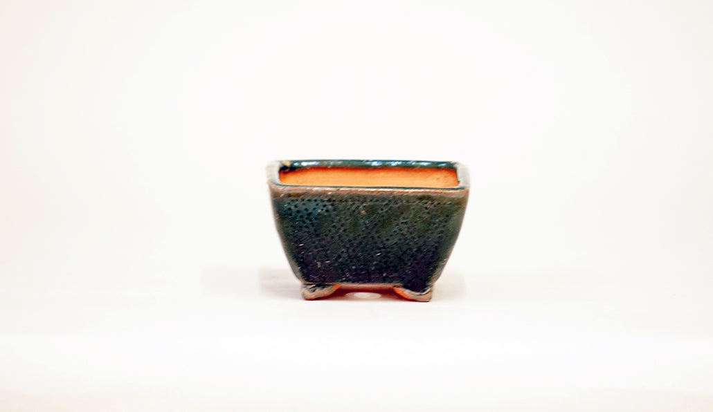 Kei Square Bonsai Pot with Seigaiha pattern in Oribe Glaze 2.7"(6.8cm) K022 +++Shipping Free