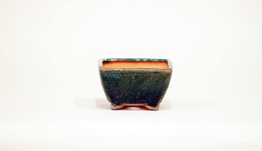 Kei Square Bonsai Pot with Seigaiha pattern in Oribe Glaze 2.7"(6.8cm) K022 +++Shipping Free
