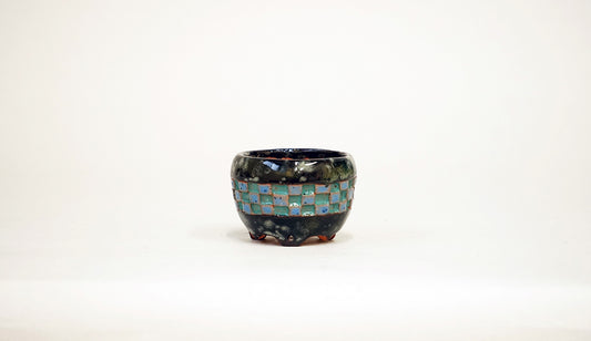 Kei Namako Glazed Bonsai Pot with Checkered pattern 1.9"(4.9cm) K026 +++Shipping Free