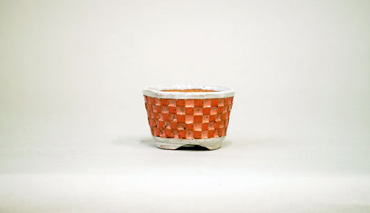 Kei Pink Glazed Bonsai Pot with Checkered pattern 2.1"(5.4cm) K027 +++Shipping Free