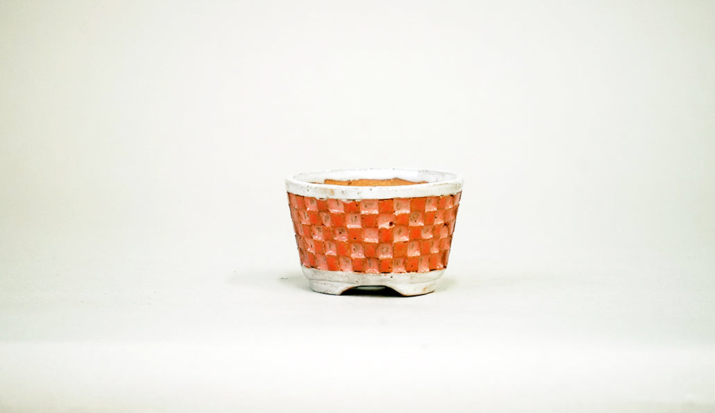 Kei Pink Glazed Bonsai Pot with Checkered pattern 2.1"(5.4cm) K027 +++Shipping Free