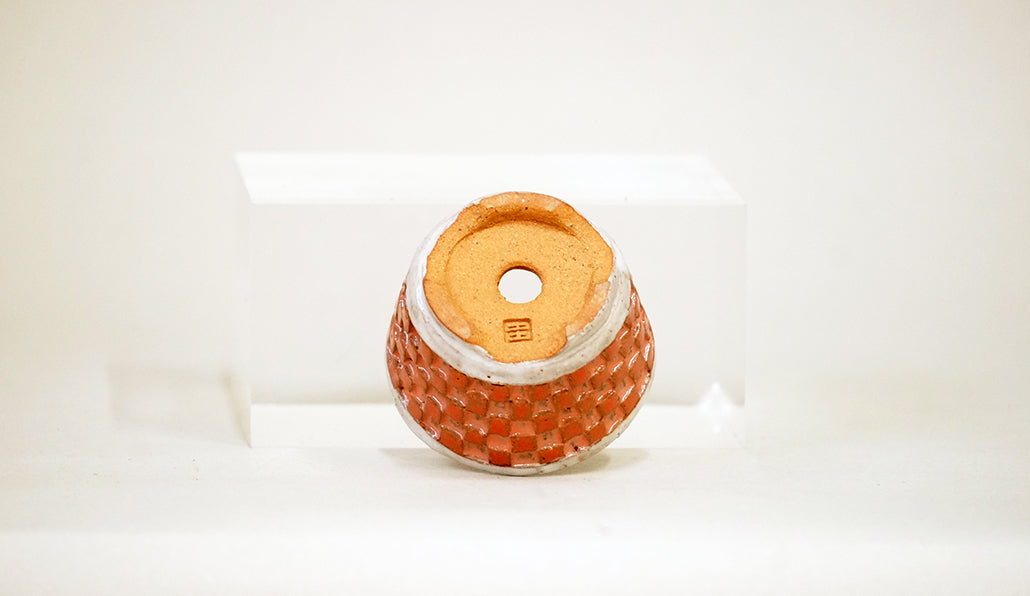 Kei Pink Glazed Bonsai Pot with Checkered pattern 2.1"(5.4cm) K027 +++Shipping Free