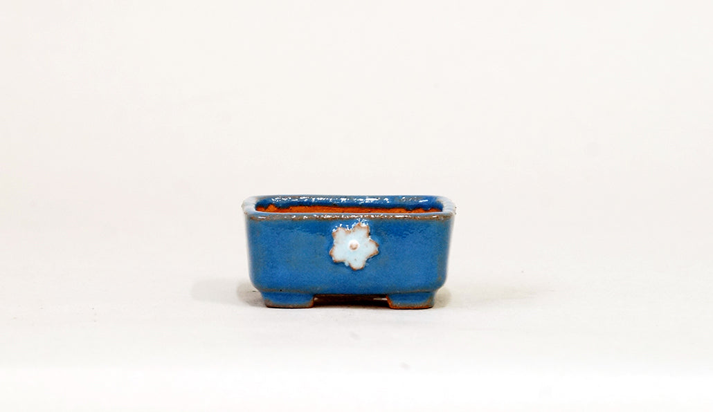 Kei Blue Mame Bonsai Pot with Flower Relief  2.09"(5.3cm)