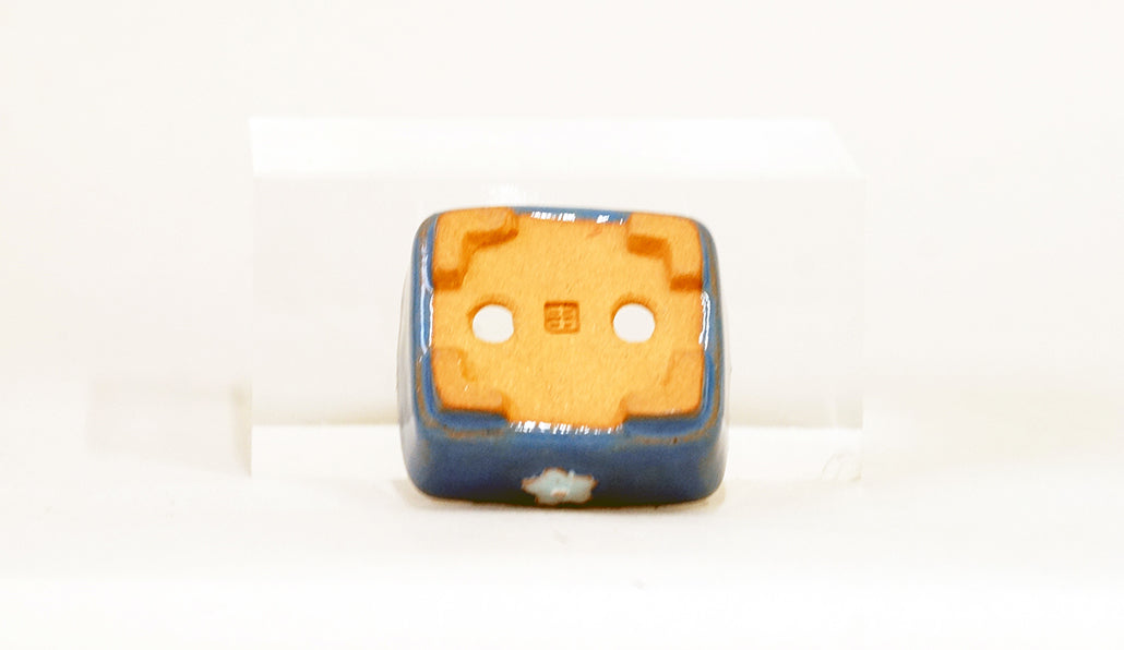 Kei Blue Mame Bonsai Pot with Flower Relief  2.09"(5.3cm)