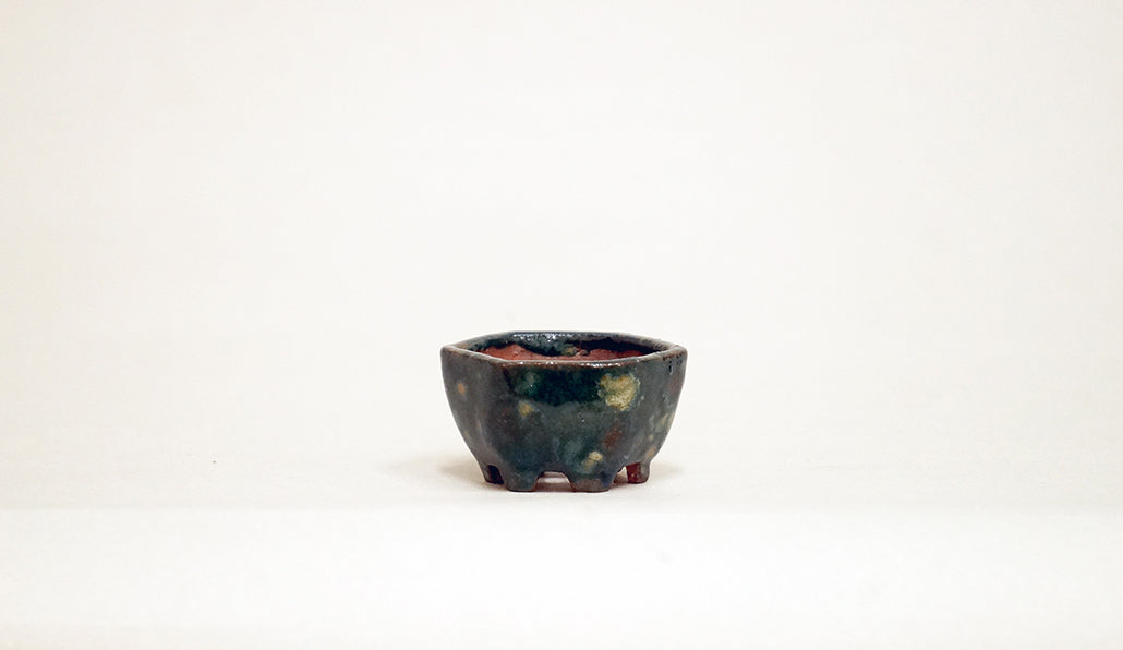 Kei Mini Deep Green Bonsai Pot with Flower Relief 1.46"(3.7cm) K038