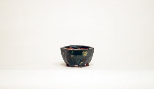 Kei Mini Deep Green Bonsai Pot with Flower Relief 1.46"(3.7cm) K038