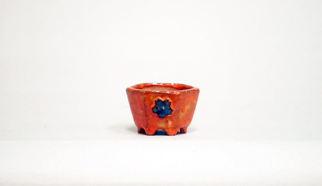 Kei Mini Orange Bonsai Pot with Flower Relief 1.57"(4cm) K039