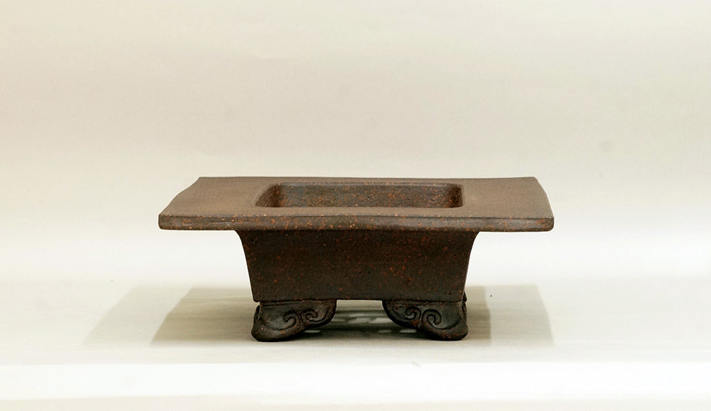 Sampo Unglazed Bonsai Pot with Wide Rim, Cloud Feet 12"(30.5cm) S017